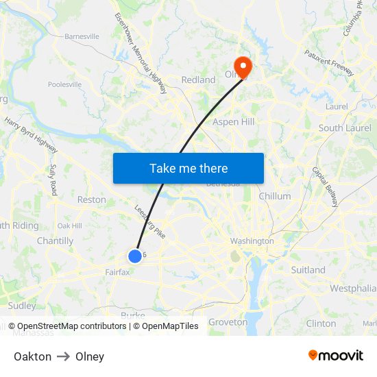 Oakton to Olney map