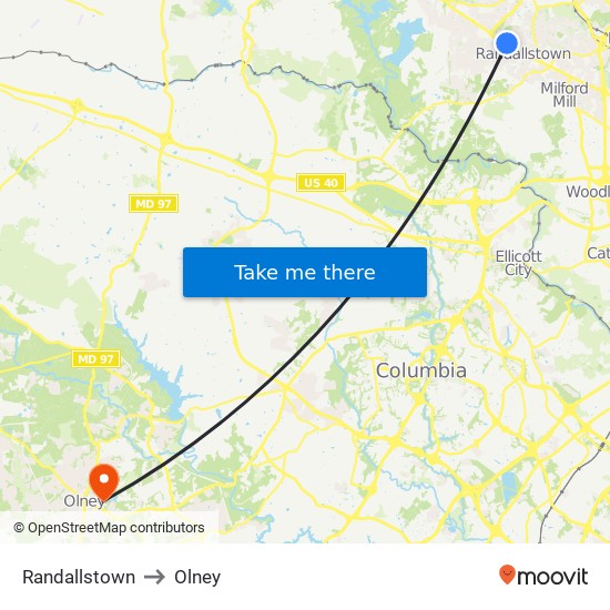 Randallstown to Olney map