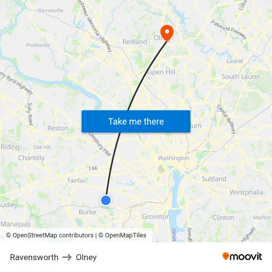 Ravensworth to Olney map