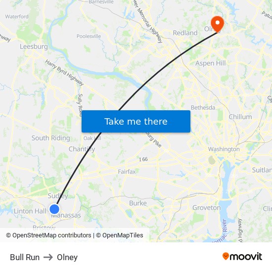 Bull Run to Olney map