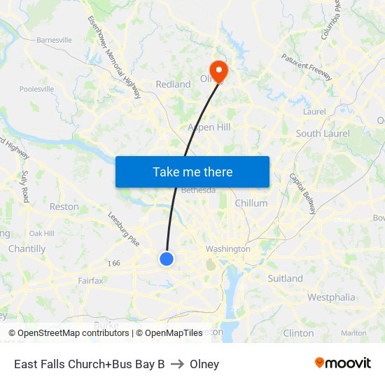 East Falls Church+Bay B to Olney map