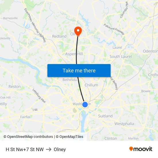 H St Nw+7 St NW to Olney map