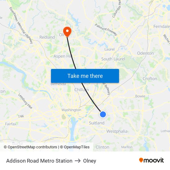 Addison Road Metro Station to Olney map