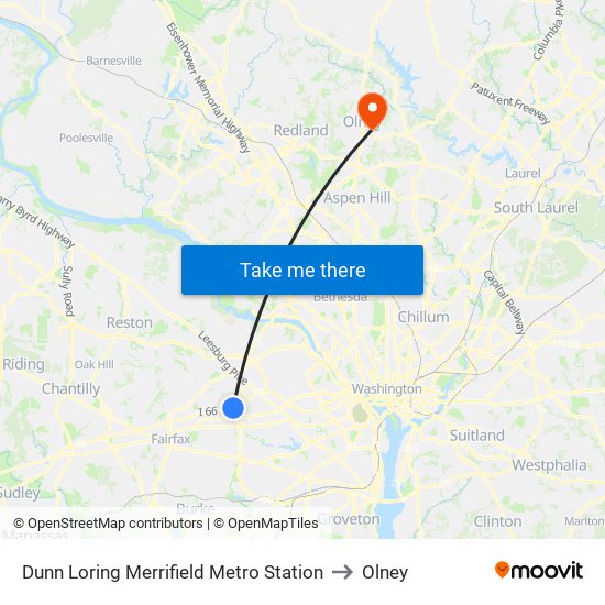 Dunn Loring Merrifield Metro Station to Olney map