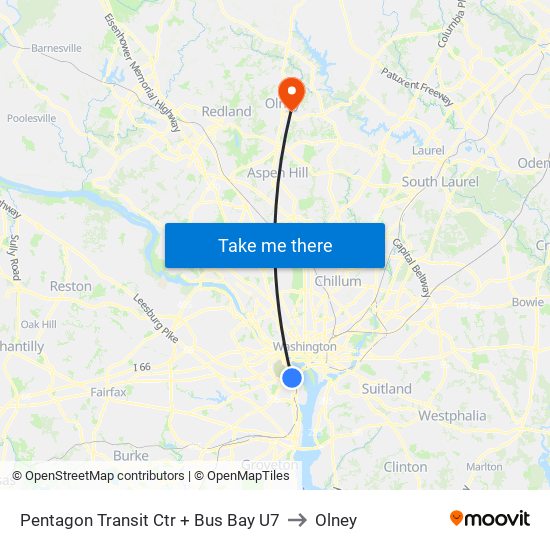 Pentagon Transit Ctr + Bus Bay U7 to Olney map