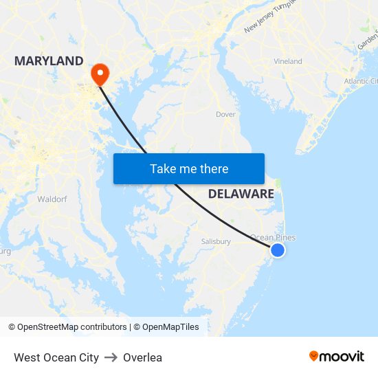 West Ocean City to Overlea map