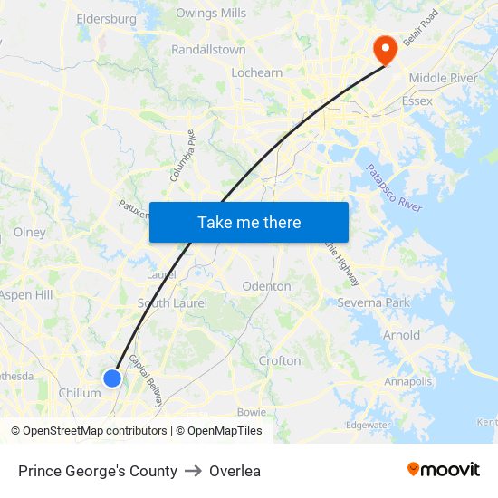 Prince George's County to Overlea map