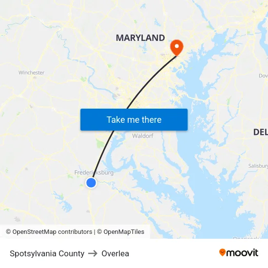 Spotsylvania County to Overlea map
