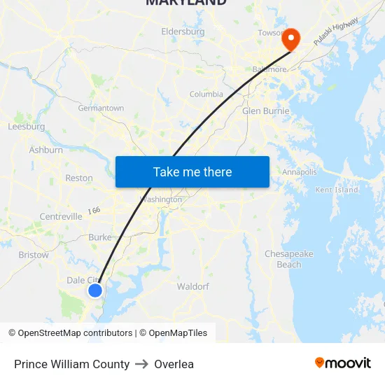 Prince William County to Overlea map