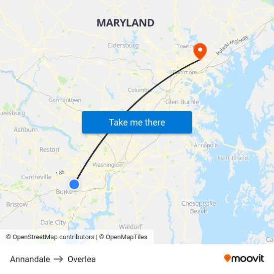 Annandale to Overlea map