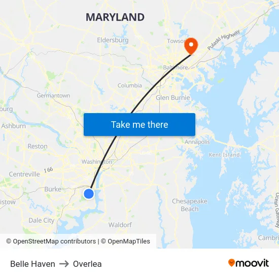 Belle Haven to Overlea map
