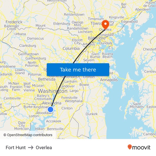 Fort Hunt to Overlea map