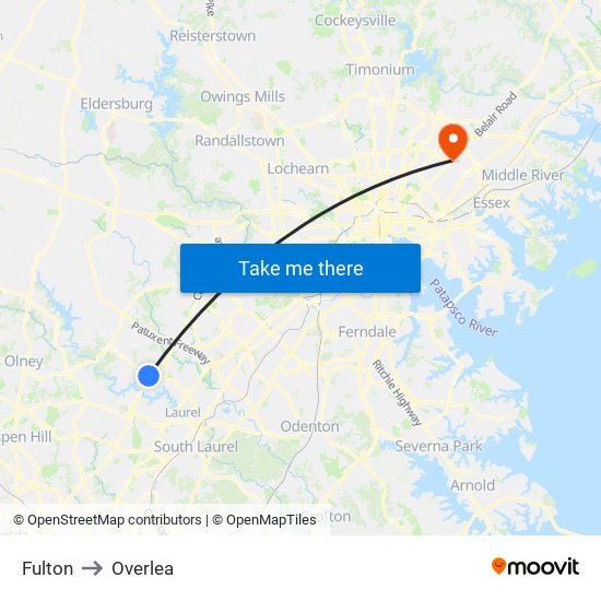 Fulton to Overlea map