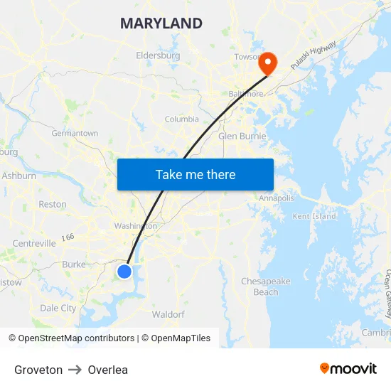 Groveton to Overlea map