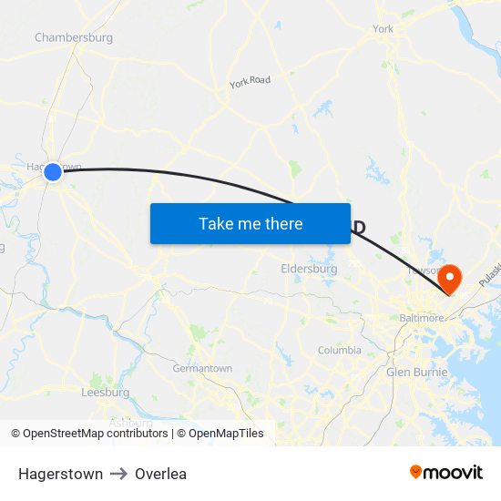 Hagerstown to Overlea map