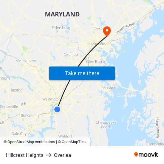 Hillcrest Heights to Overlea map