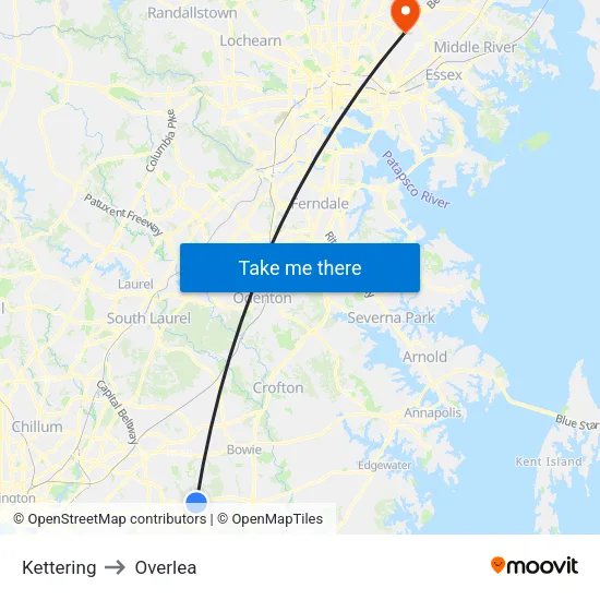 Kettering to Overlea map