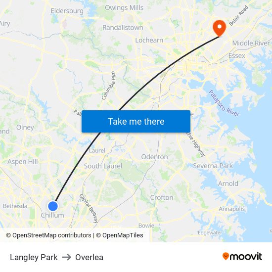 Langley Park to Overlea map