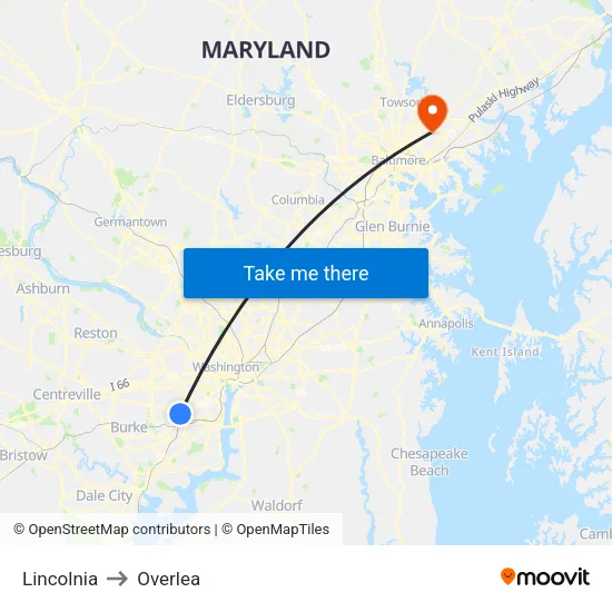 Lincolnia to Overlea map