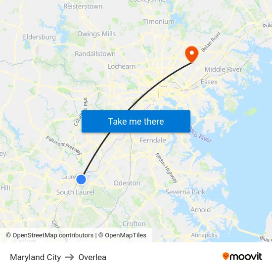 Maryland City to Overlea map