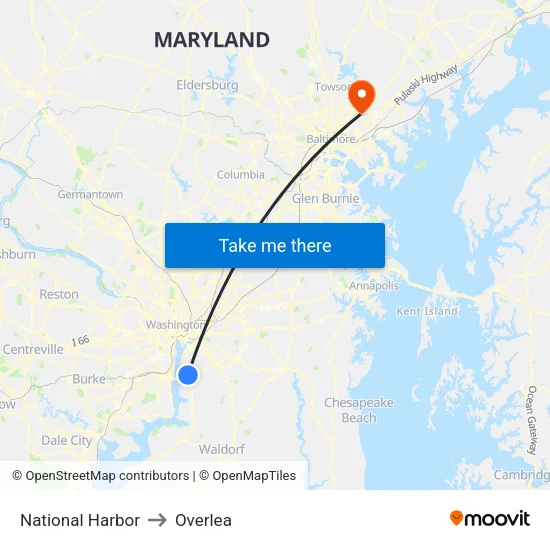 National Harbor to Overlea map