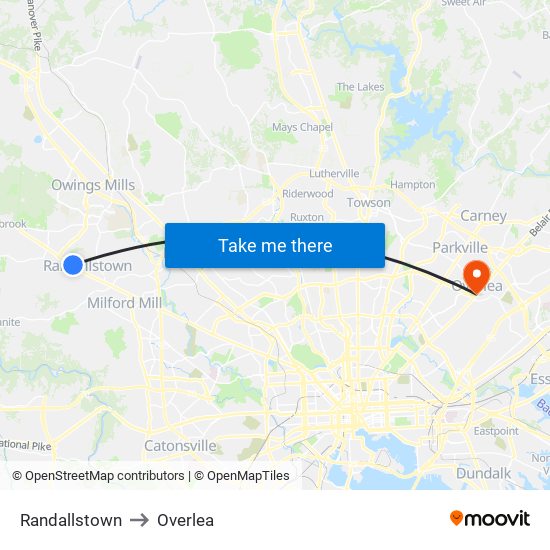 Randallstown to Overlea map