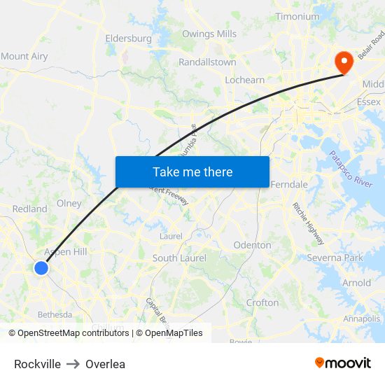 Rockville to Overlea map