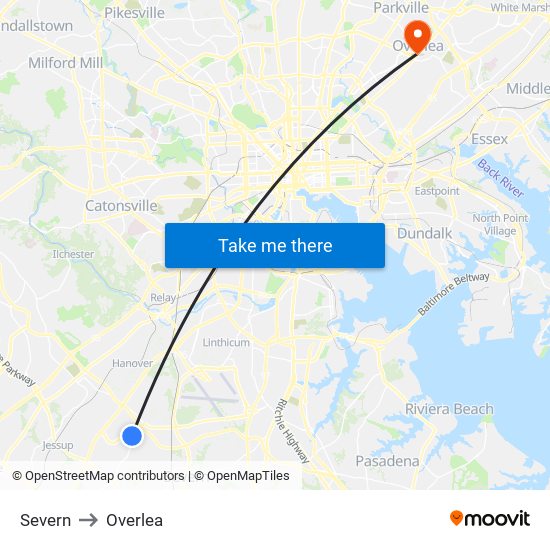 Severn to Overlea map