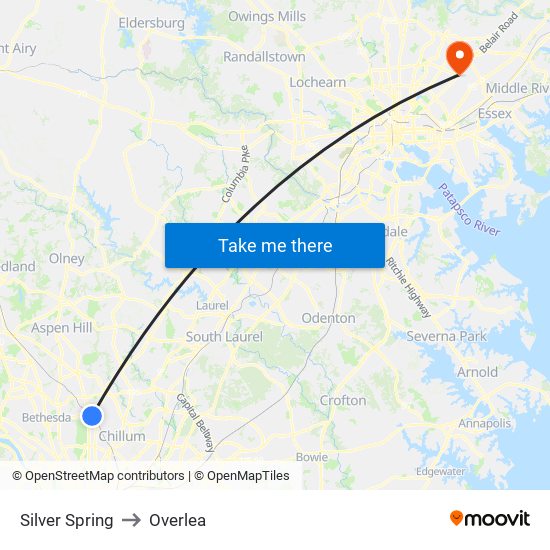 Silver Spring to Overlea map