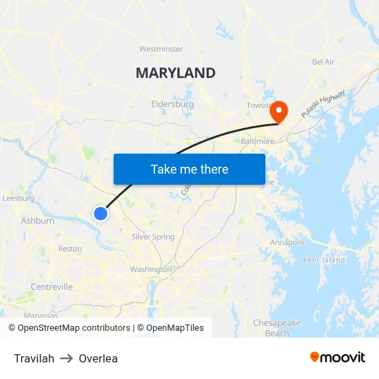 Travilah to Overlea map