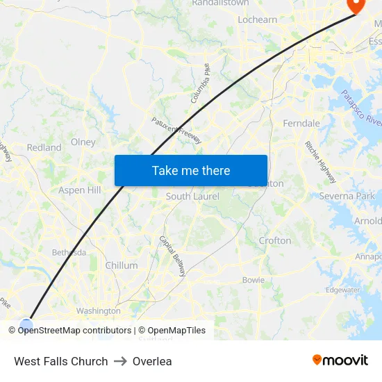 West Falls Church to Overlea map