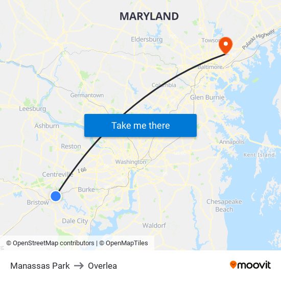 Manassas Park to Overlea map