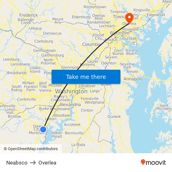 Neabsco to Overlea map
