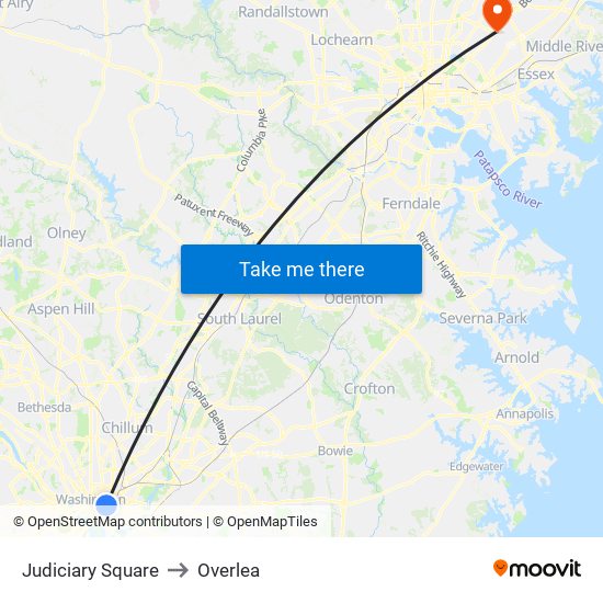 Judiciary Square to Overlea map