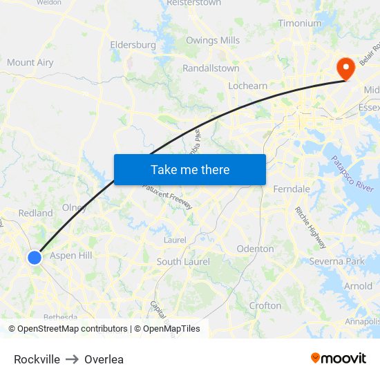 Rockville to Overlea map