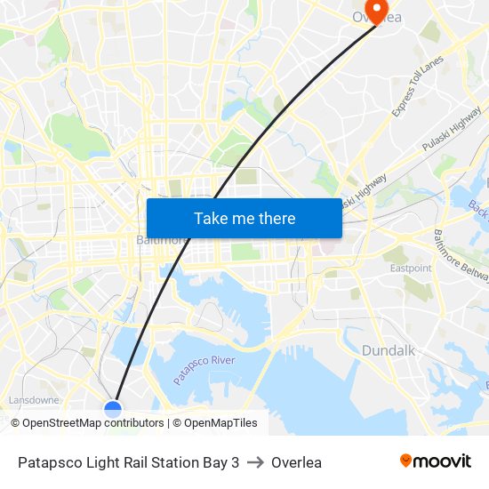 Patapsco Light Rail Station Bay 3 to Overlea map