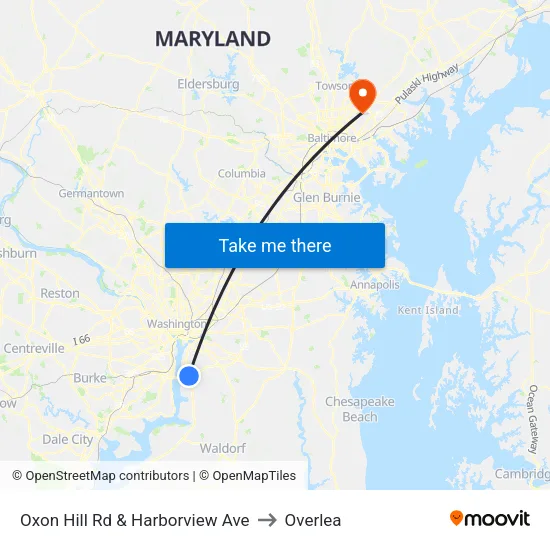 Oxon Hill Rd & Harborview Ave to Overlea map