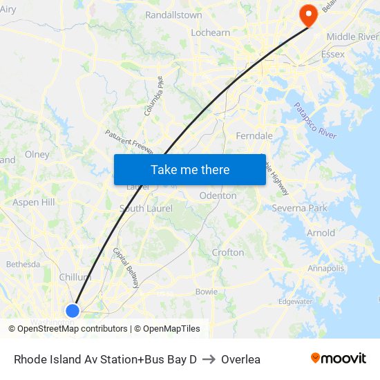 Rhode Island Ave-Brentwood+Bay D to Overlea map