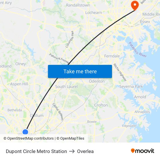 Dupont Circle Metro Station to Overlea map