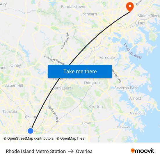 Rhode Island Metro Station to Overlea map