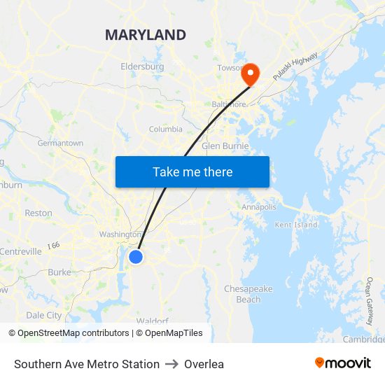 Southern Ave Metro Station to Overlea map