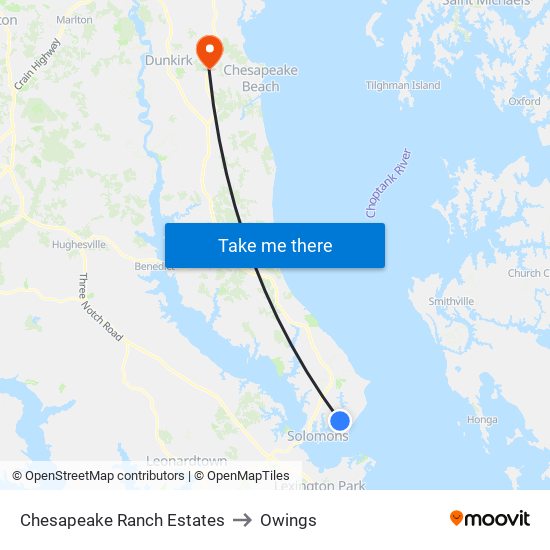 Chesapeake Ranch Estates to Owings map