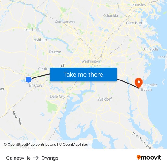 Gainesville to Owings map