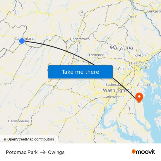 Potomac Park to Owings map