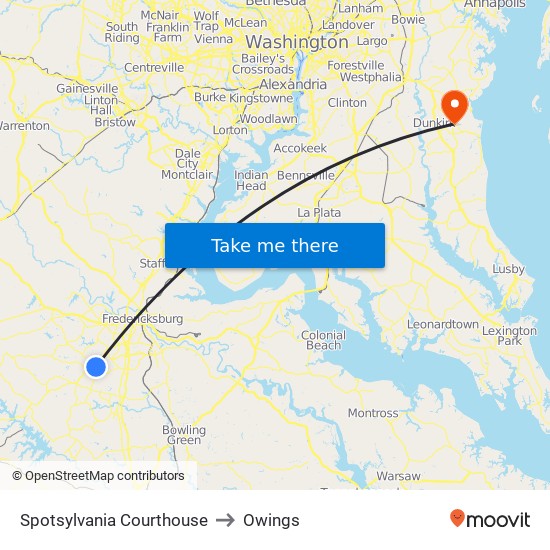 Spotsylvania Courthouse to Owings map