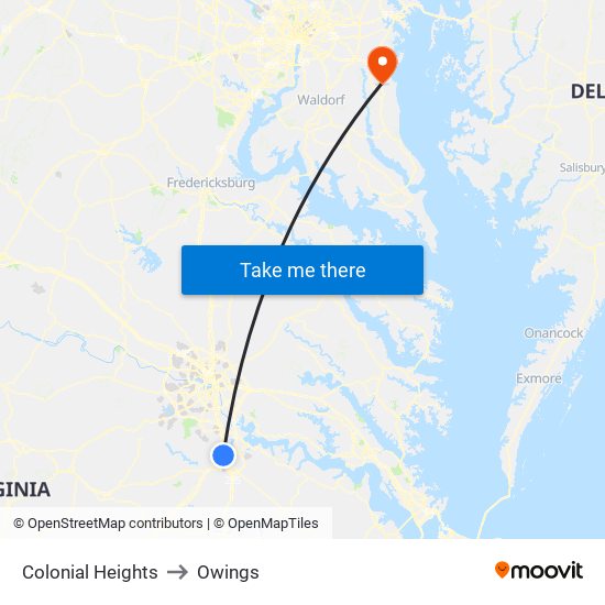 Colonial Heights to Owings map