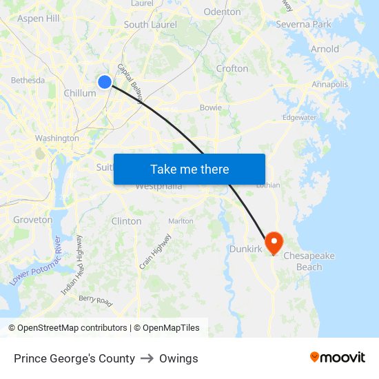 Prince George's County to Owings map