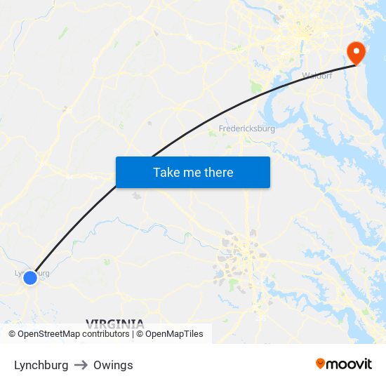 Lynchburg to Owings map