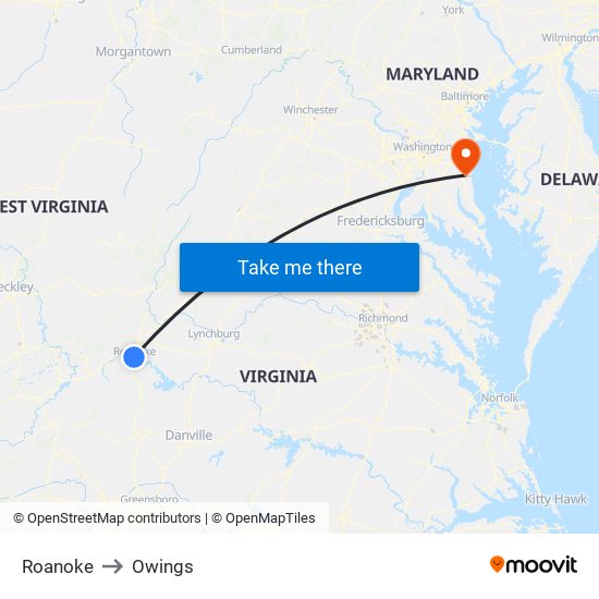 Roanoke to Owings map