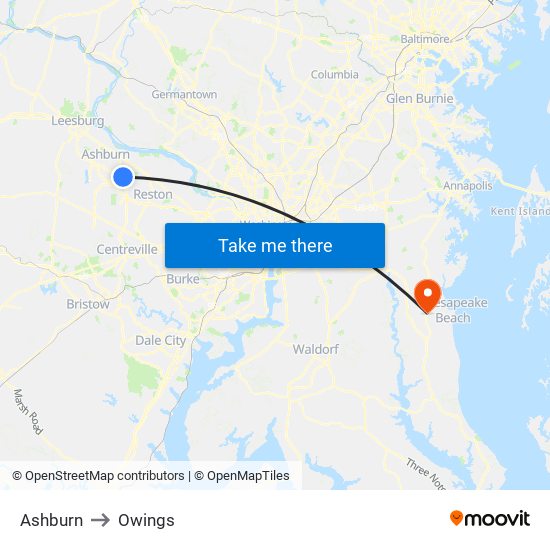 Ashburn to Owings map